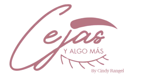 logo «Cejas y algo más · By Cindy Rangel» rosa sobre negro
